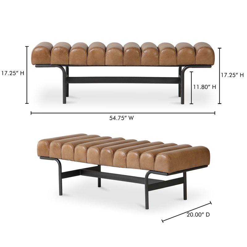 Harrison Upholstered Bench, Tan Top Grain Leather