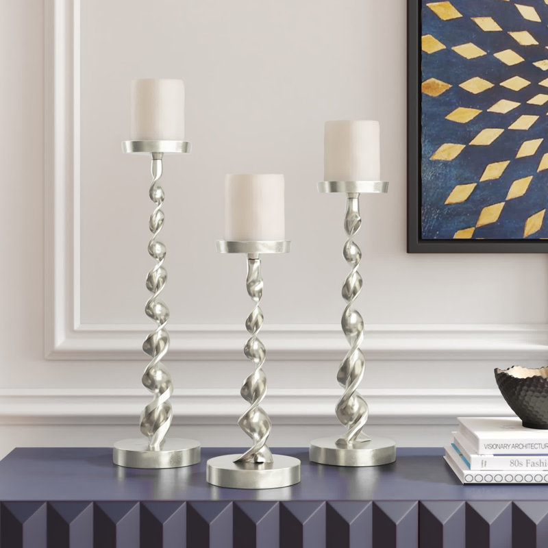 Aluminum Tabletop Candlestick Set, Silver