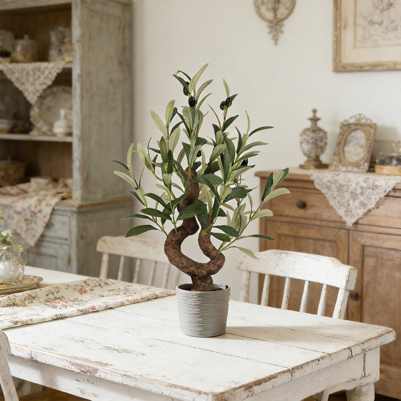 20" Artificial Olive Bonsai Tree With Realistic Leaves In Planter, Faux Evergreen Plant In Decorative Pot, 20" x 9"