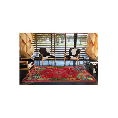Tapis décoratif rouge à motif floral rouge rétro à motif lavable à la machine