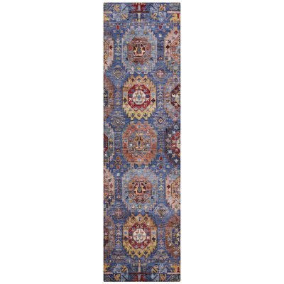 Machine Washable Indoor/Outdoor Xhevrie Denim Rug