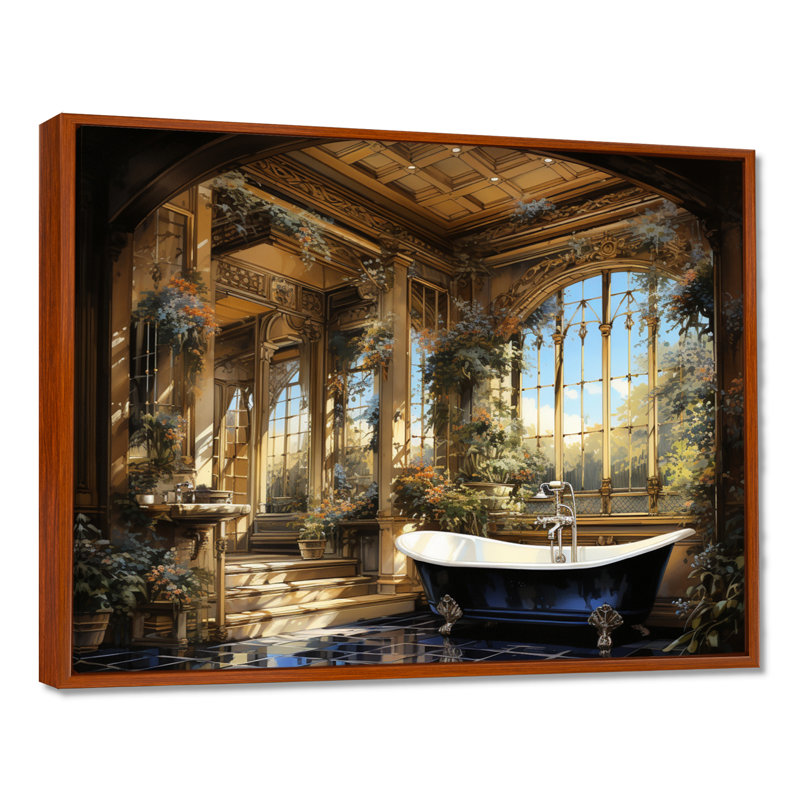 Salle de bain Golden Luxe II - Art mural de salle de bain, H 34 po x l 44 po x P 1,5 po, Cadre flottant brun