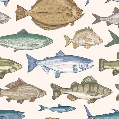 Fish Wallpaper Vintage Peel And Stick Ocean Wall Mural