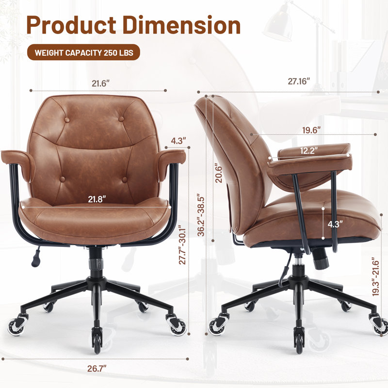 Ergonomic Leather Office Chair with Rocking Function, 360° Swivel, and Scratch-Resistant Upholstery – Retro Tufted Design, High-Back Desk Chair for Home Office, Gaming, or Study