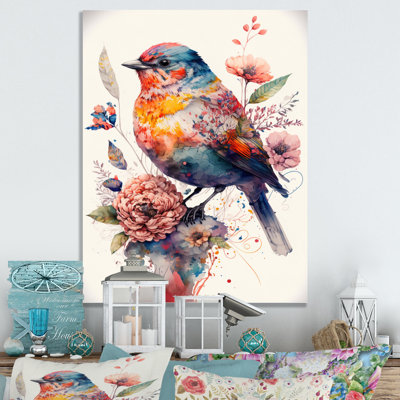 «Cute Bird Floral», impression sans cadre sur métal