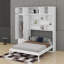 Grand lit escamotable mural avec armoire supérieure, tablettes et garde-robe-923777609