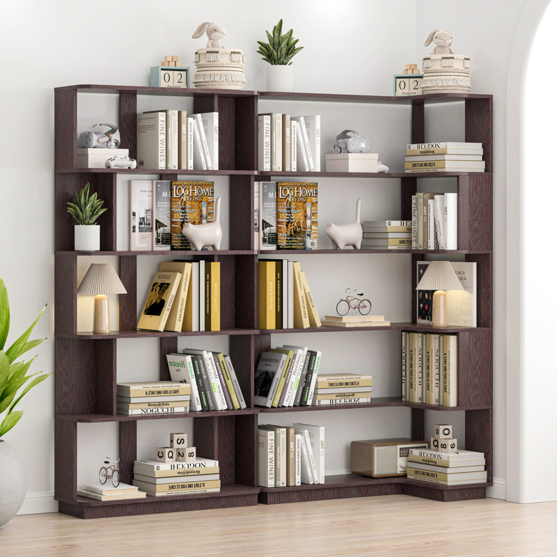 Bibliothèque d'angle peu encombrante avec combinaison libre et extensible, ensemble de 2 tablettes pour un agencement de bureau à domicile flexible