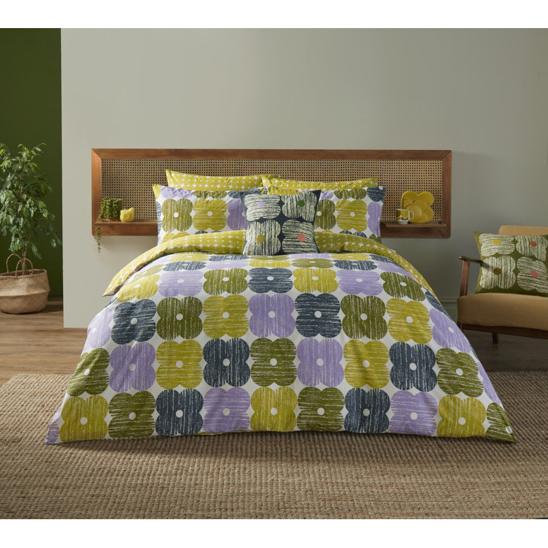 Textured Flower Lilac/Moss Bedset, Super King Duvet Cover Set