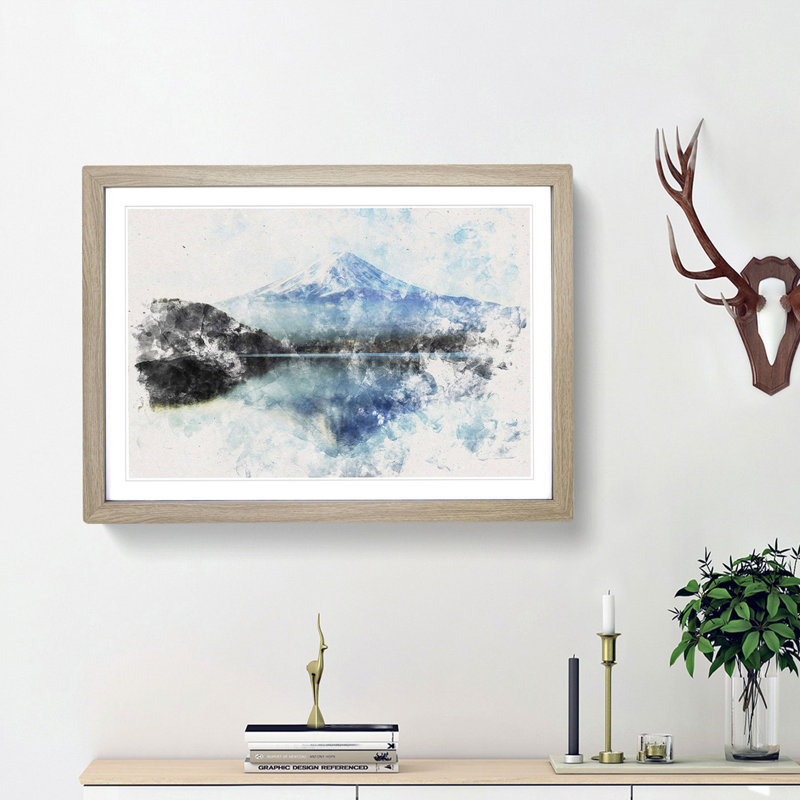 Mount Fuji in Japan - Framed Print, 45cm H x 63cm W x 2cm D, Oak Framed