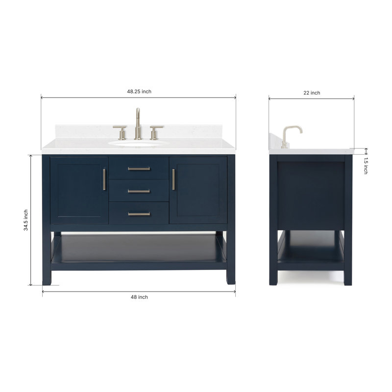 Single Bathroom Vanity with Carrara Quartz Top, Midnight Blue, 48"