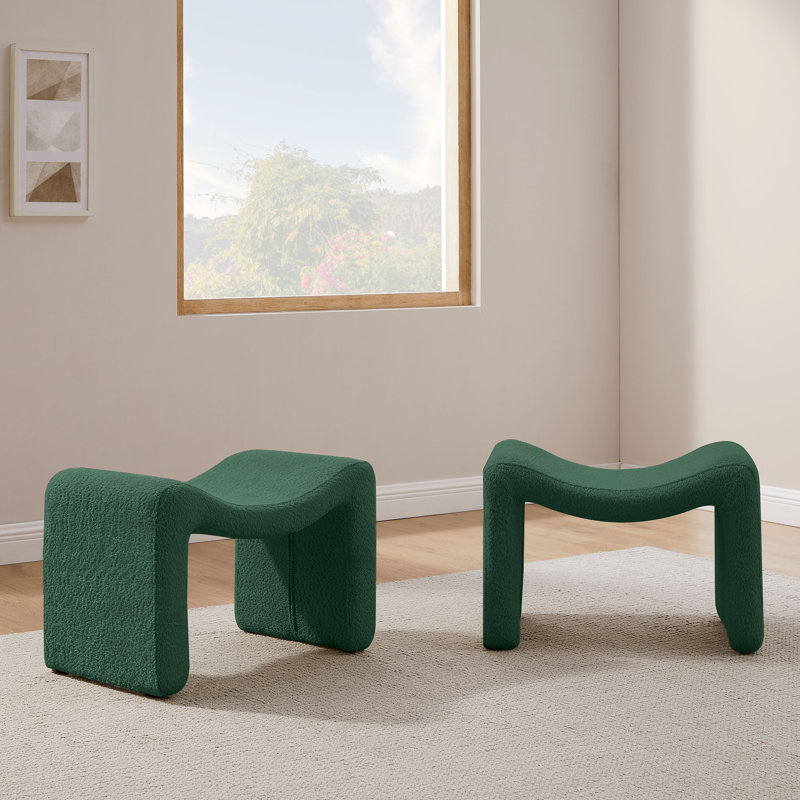 Hardev 24.8" Wide M-Shaped Footstool Ottoman (Set of two), Green 100% Polyester