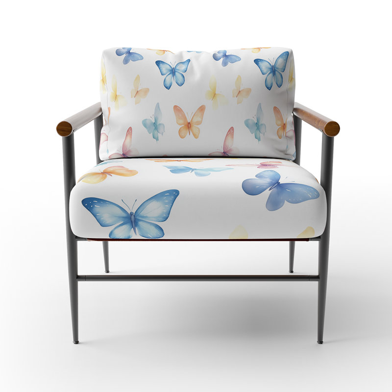 Chaise rembourrée à imprimé animal avec accoudoirs bleu pastel