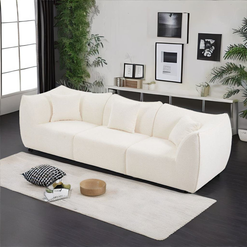 Emils Upholstered 112'' Sofa, Beige Boucle