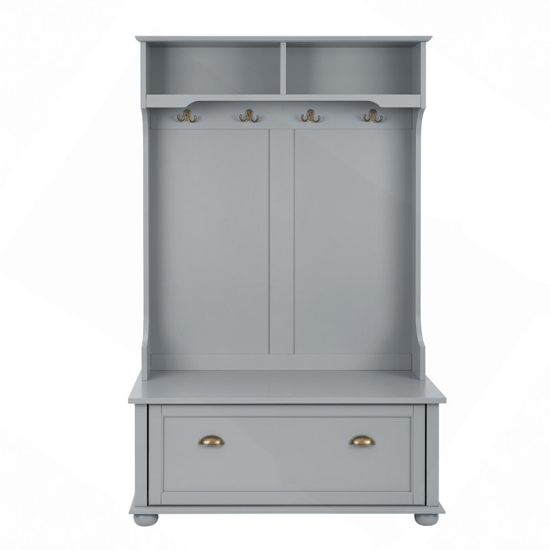 Classic Hall Tree With Shoe Rack Bench And Coat Hooks For Hanging Storage, Entryway Bench With Open Shelves And Shoe Cabinets 40.16"W*18.58"D*64.17"H