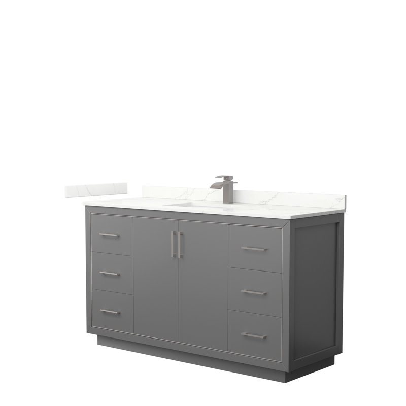 60'' Single Bathroom Vanity with Quartz Top, Giotto Quartz, Dark Gray, Matte Black