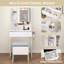 Dressing Table With Charging, Led Lighted Mirror Makeup Vanity With Storage Stool, Glass Tabletop-432603983