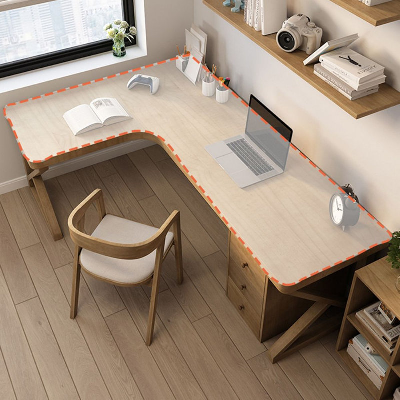 Bureaux en bois massif brun en forme de L, Retour à gauche, H 29,53 po x l 70,87 po x P 39,37 po