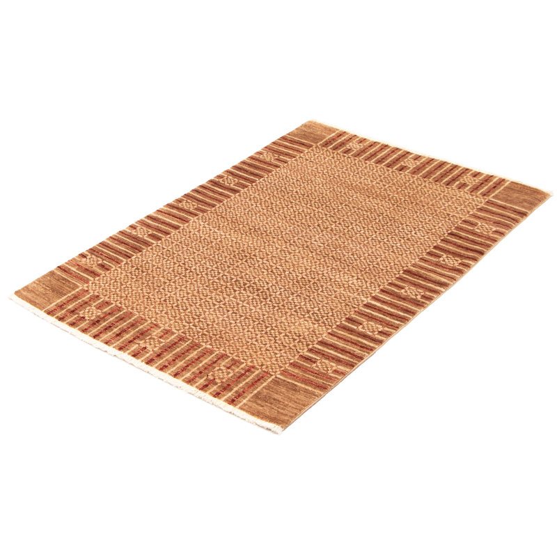 Tapis unique en laine noué à la main brun / beige nouvel âge 4 pi x 6 pi 2 po Jeddito