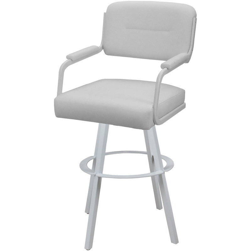 Tabouret pivotant rembourré avec structure en métal Northerly, Vinyle blanc rembourré / cadre gris