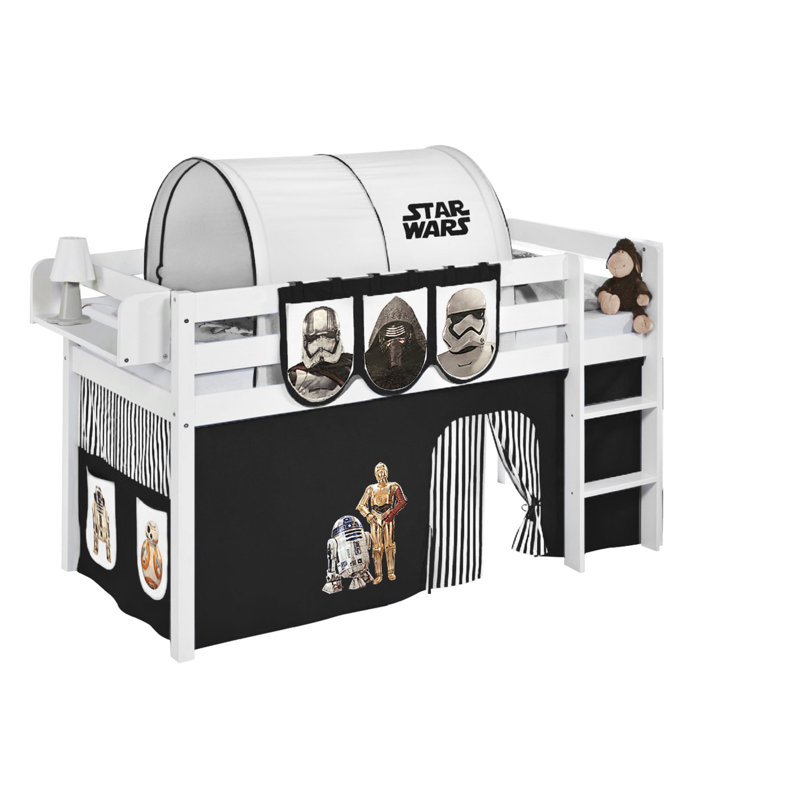 Star Wars Mid Slepper Bed with Textile Set, Comes with curtain and slatted frame, Single (3'), White/Black