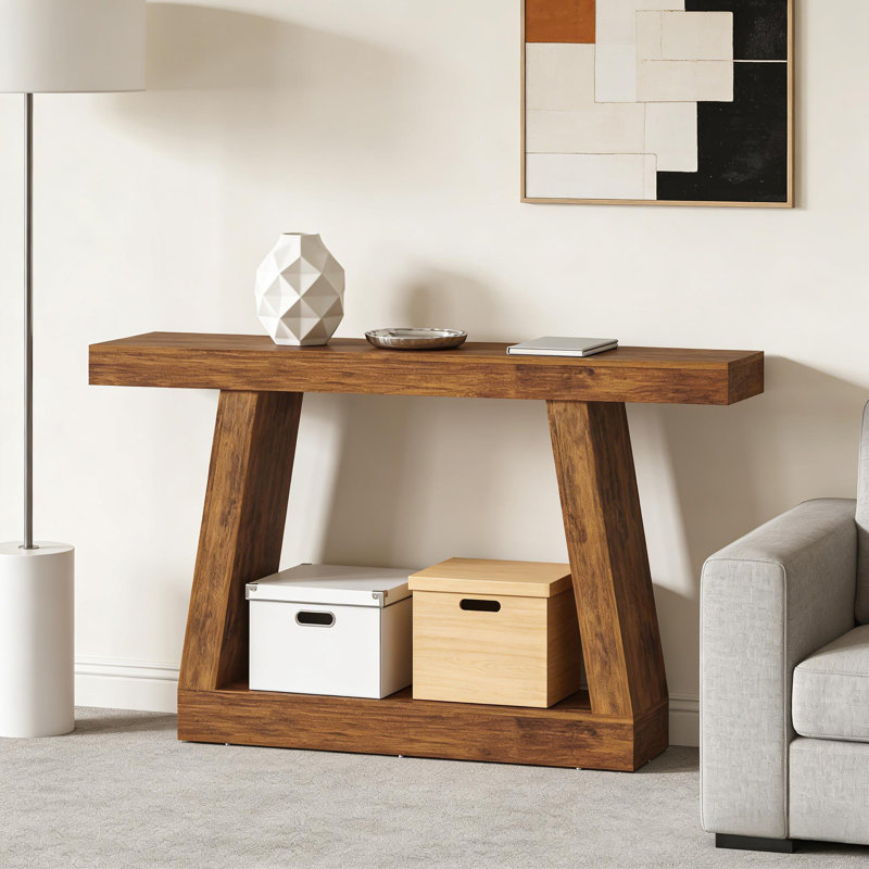 Dual-Tier Entryway Table,Sofa Table,Console Table,Side Table, 32.7" H x 55.1" W x 11.8" D, Brown