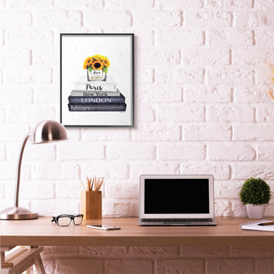 " Fashion Designer Yellow Flower Bookstack Blue Watercolor "