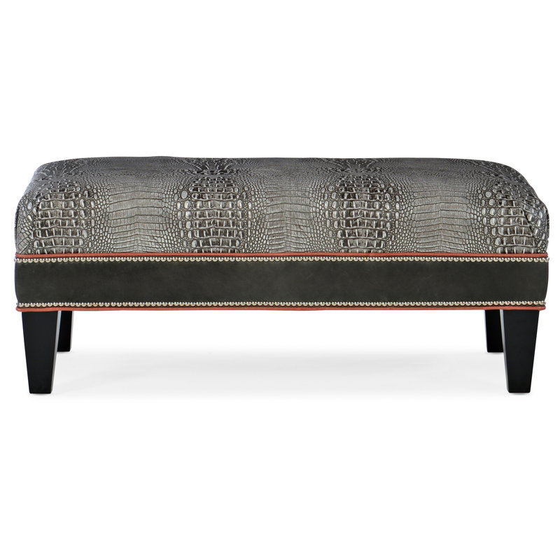 Rects Upholstered Ottoman, Anilina Cacao Genuine Leather, #9 Gunmetal, Mahogany