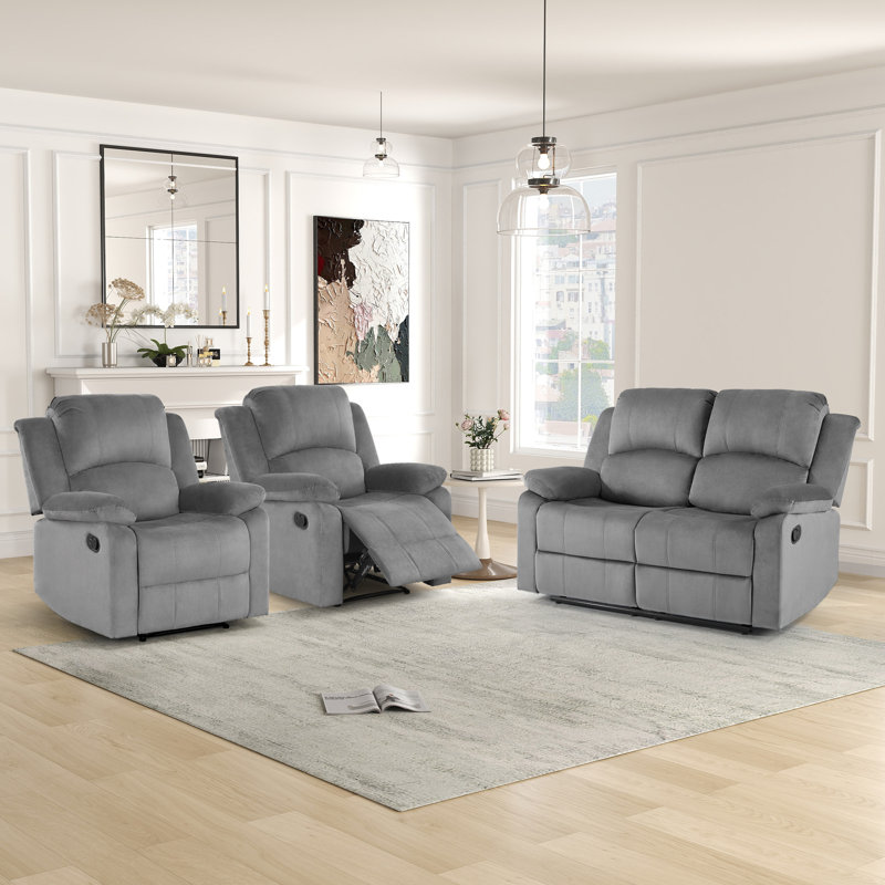Ensemble de salon inclinable manuel 3 pièces Llanos, Gris