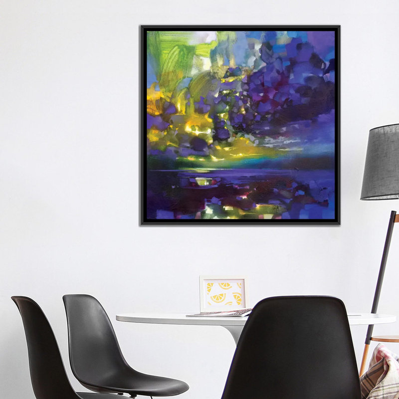 «Purple Mouvement», reproduction sur toile, H 18 po x l 18 po x P 1,5 po, Toile avec cadre noir, Pas de tapis