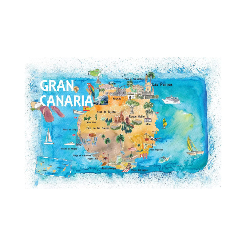 Gran Canary Canarias Spain Illustrated Map With Landmarks And Highlights by Markus & Martina Bleichner - Wrapped Canvas Painting