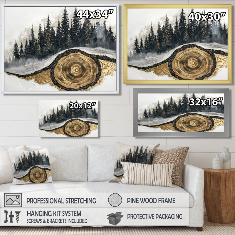 Gerrin Winter Forest Landscape In A Wood Slide - forêt, art mural grand, H 30 po x l 40 po, Toile tendue, Ne s'applique pas