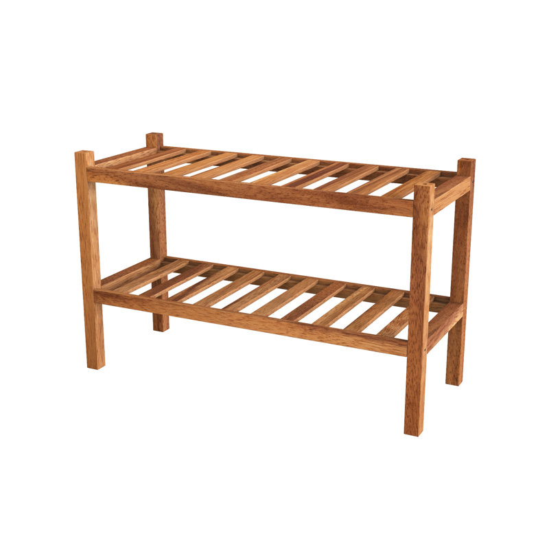 6 Pair Stackable Solid Wood Shoe Rack, Golden Teak