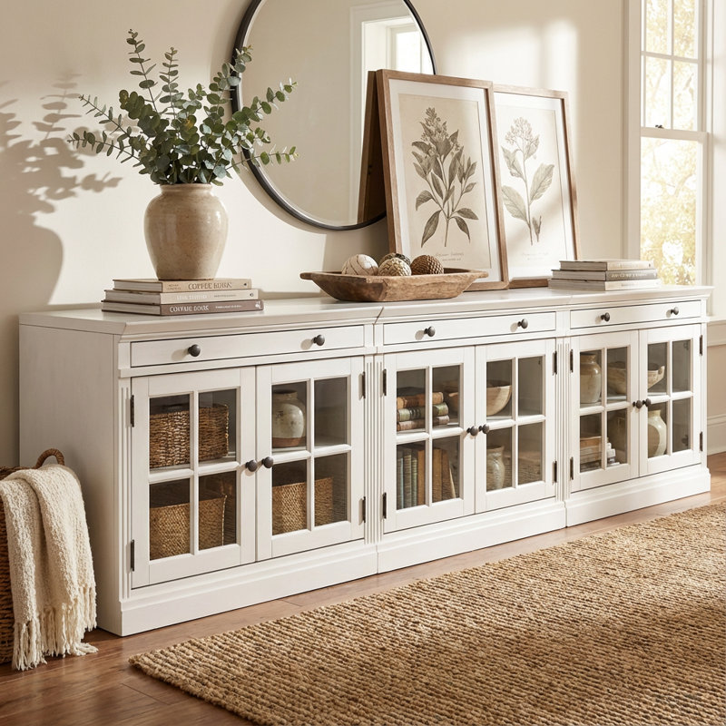 Buffet en bois massif avec console télé et bois de pin, Blanc