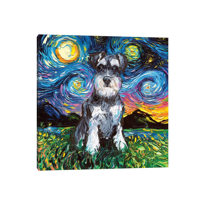 Schnauzer Night par Aja Trêves - reproduction d'art, Toile tendue, Pas de tapis, H 37 po x l 37 po x P 1,5 po