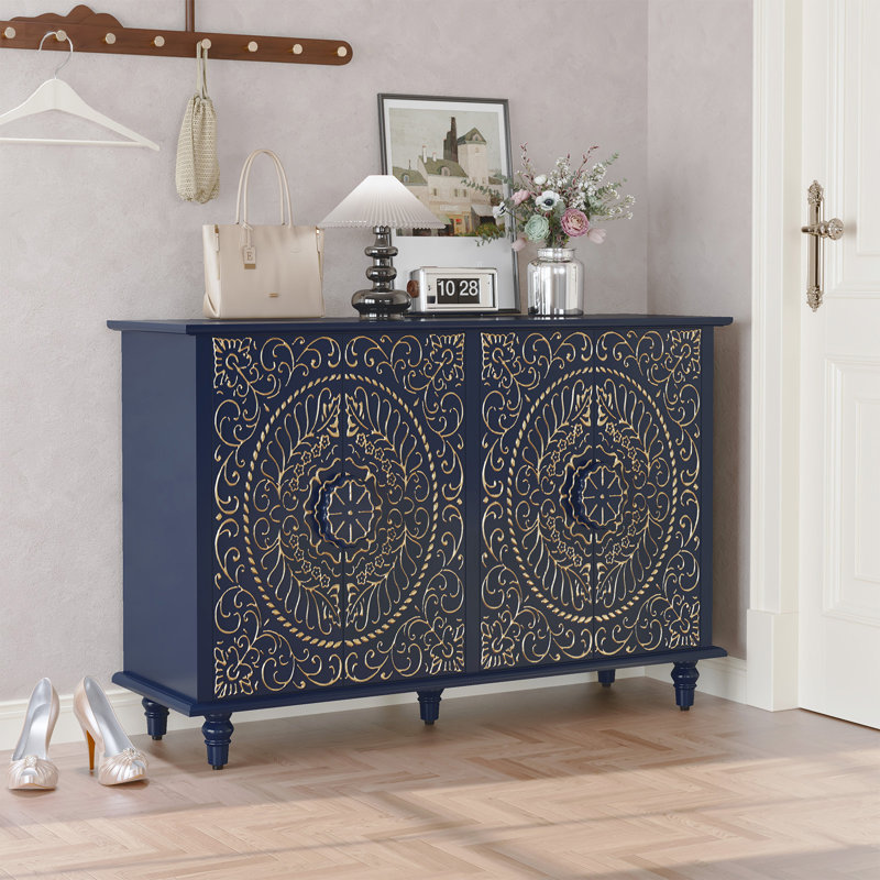 Gwennan 47.7" Wide Decorative Accent Storage Cabinet with 4 Doors, Blue