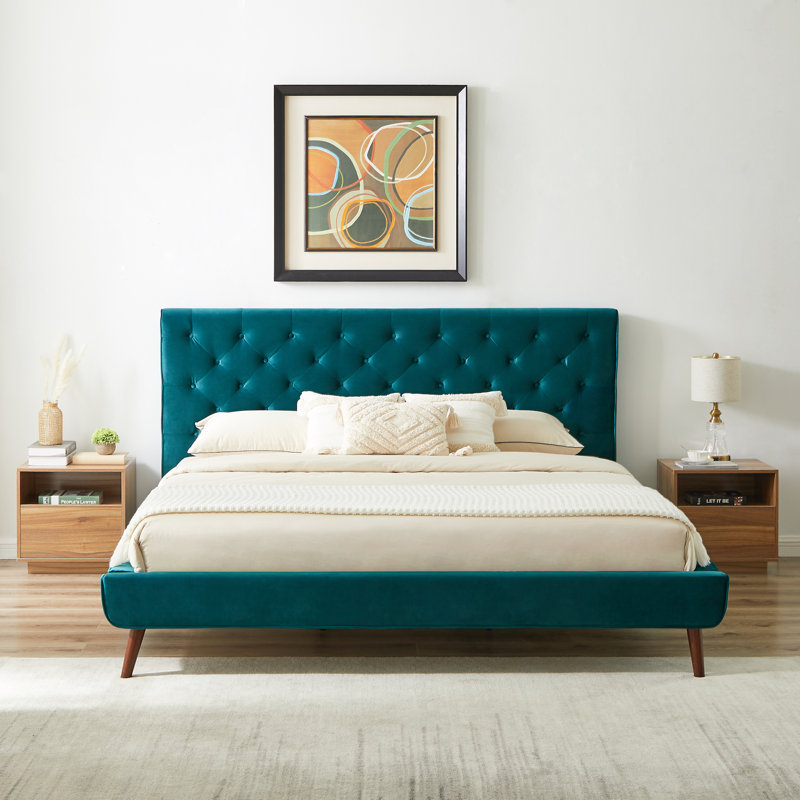 Nico Upholstered Platform Bed, Teal, King