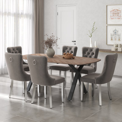 Ensemble de salle à manger rectangulaire en bois avec chaise capitonnée