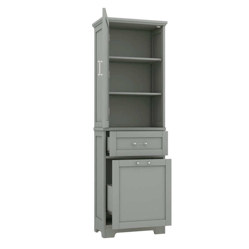 Grande armoire de rangement autoportante pour salle de bain avec deux tablettes de taille différente, Gris