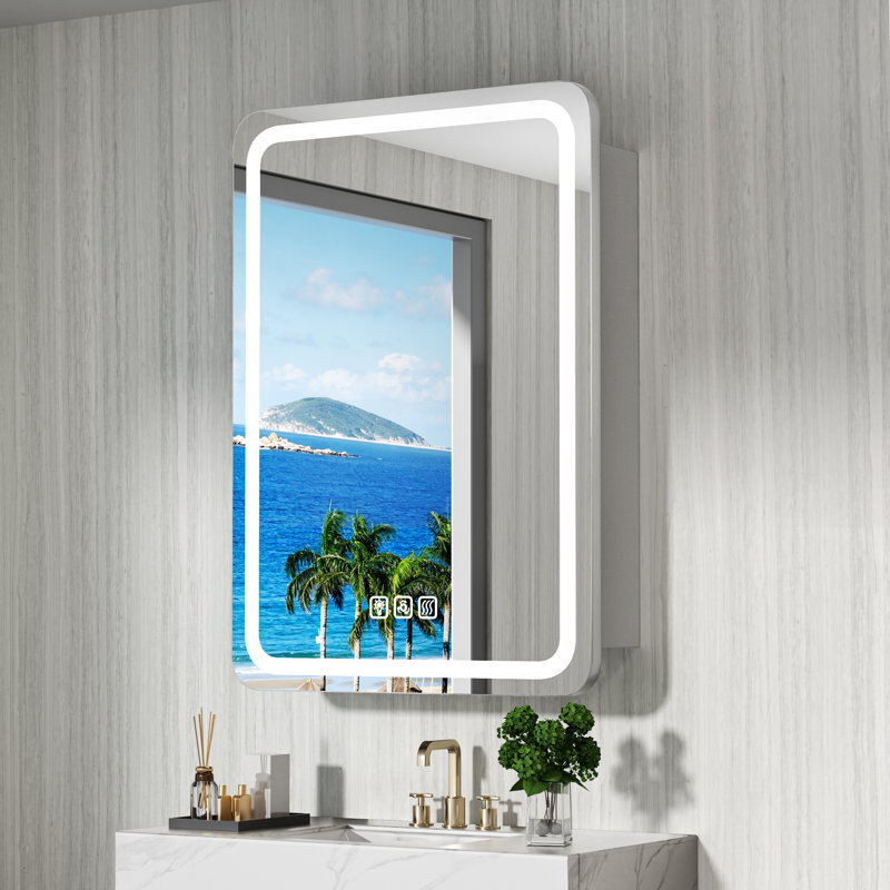 20 po X P 28 po Pharmacie en fer H rectangulaire avec miroir, lumières à intensité variable, désembueur, prise et USB, Oui