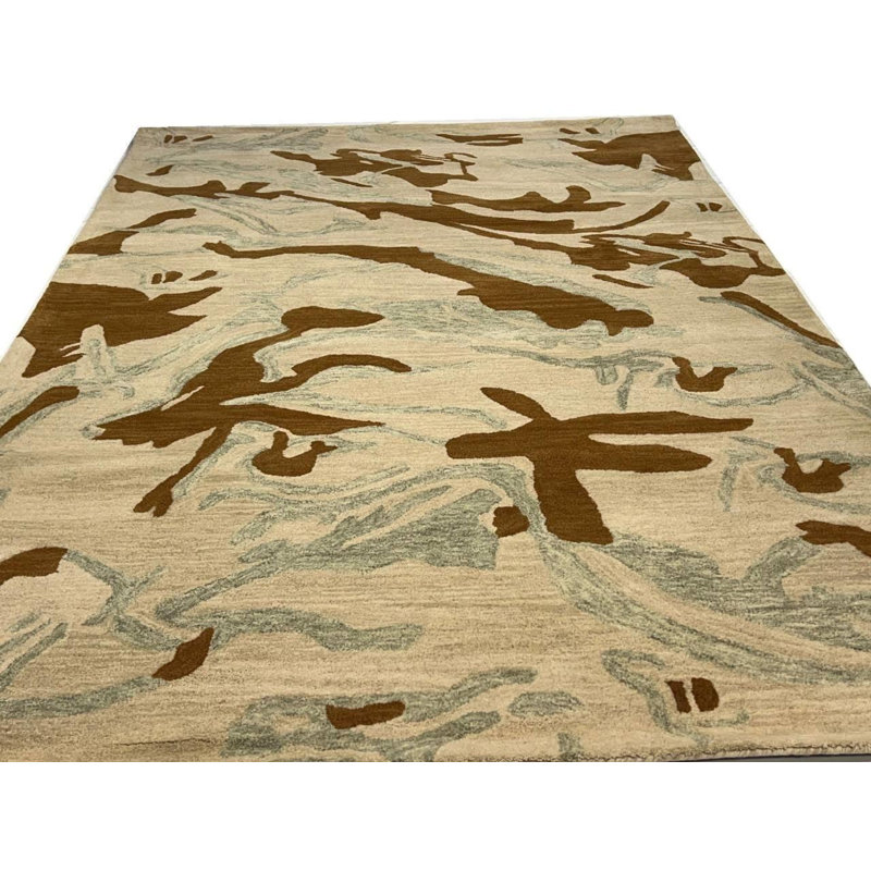 Hand Woven Cotton and Wool Abstract Area Rug