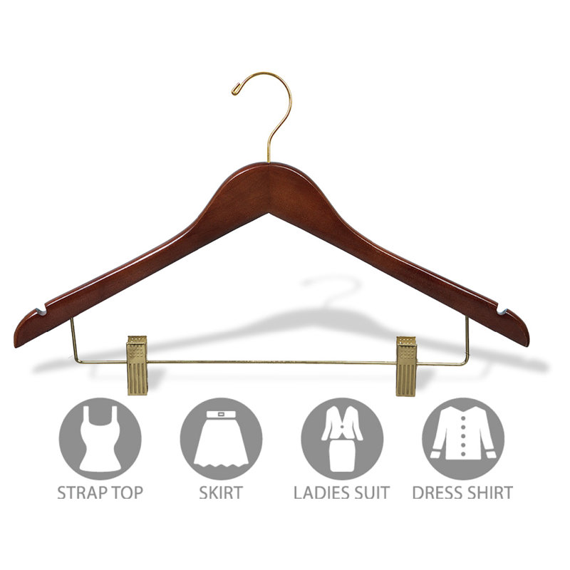 Combo cintre en bois pour costume / manteau, Noyer