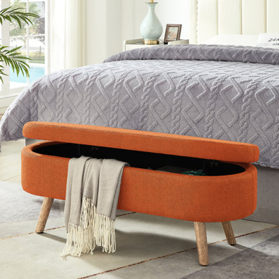 Rangement ovale orange avec pieds en bois, capacité de charge de 350 lb, charnière pour banc de chambre à coucher et salon de style luxueux, décor de vestibule