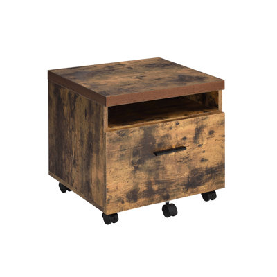 Weathered Oak And Black File Cabinet - Rectangular, Assembled, Wooden Top, Metal Legs Locked Drawer Storage In & Legs, Compartment With Storage, Lock Composite Wood