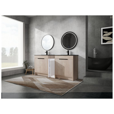 Meuble-lavabo autoportant de 72 pouces avec lavabo en céramique noire, blanc brillant ou chêne clair