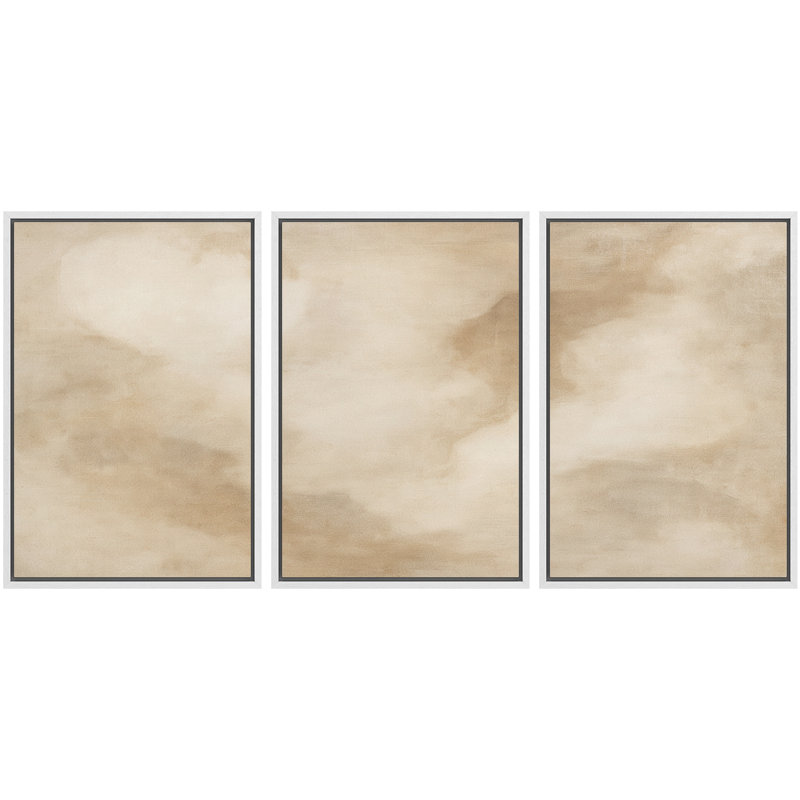 «Neutral Beige Abstract Cloudy Minimal Wall Art», reproduction d'art sur toile encadrée dans la chambre principale, 3, Blanc
