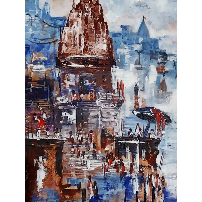 Ghat flottant de Banaras | Acrylique sur toile | Par Abhi Biswas