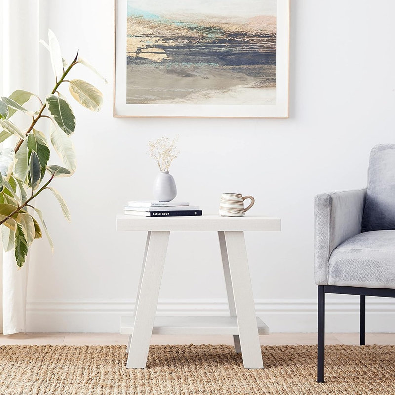 Table d'appoint à tablette contemporaine en bois - Blanc