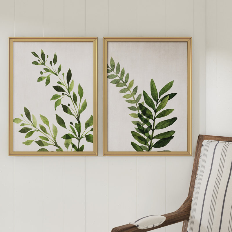 Botanical Wash I - 2 Piece Painting, No Mat, Gold Framed Canvas, 24" H x 18" W x 1" D