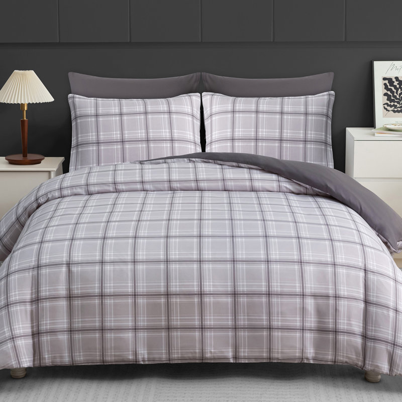 Microfiber Duvet Cover Set, Double (200cm x 200cm), White & Grey
