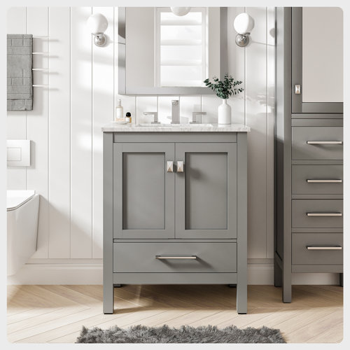 Brayden Studio® Pichardo 24'' Single Bathroom Vanity with Marble Top ...